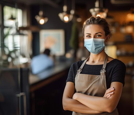 protective masked cafe worker