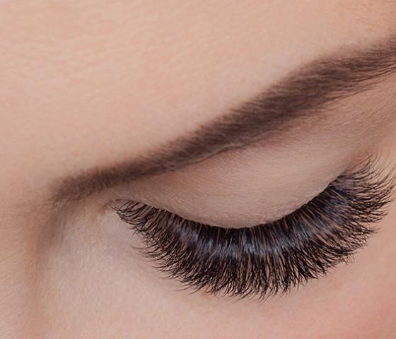 person with volume eyelash extensions