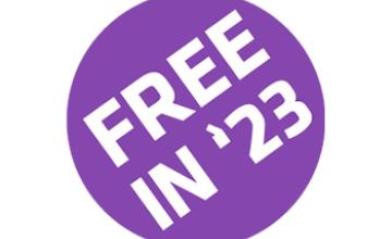 Free in 23 white text on purple circle background